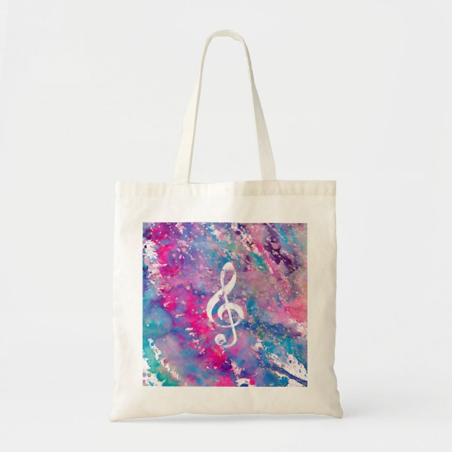 Tote Bag Clef triple d'aquarelle de peinture de note bleue (Devant)