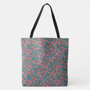 Tote Bag Clematis rose, rouge, orange floral sur bleu profo