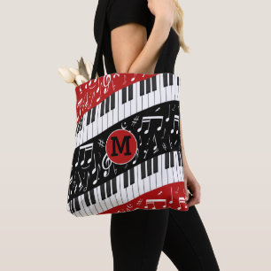 Tote Bag Clés de piano Monogrm Curve et notes musicales