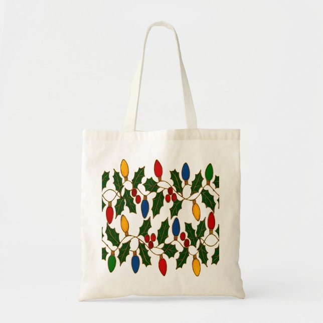 Tote Bag Cloisonne Art Christmas Lights and Holly (Devant)