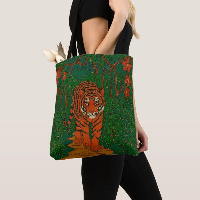 Tote Bag Cloisonne Art Tiger on the Jungle Path (De près)
