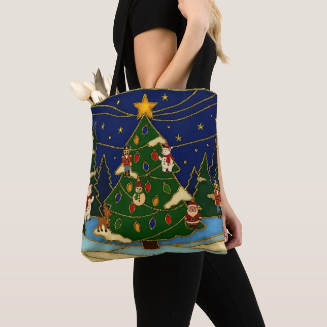 Tote Bag Cloisonne Art Whimsical Forest Classic Christmas  (De près)