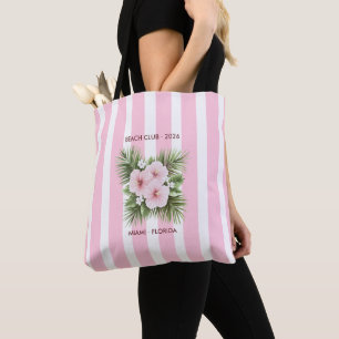 Tote Bag Club de plage Coastal Chic rayure rose tropicale