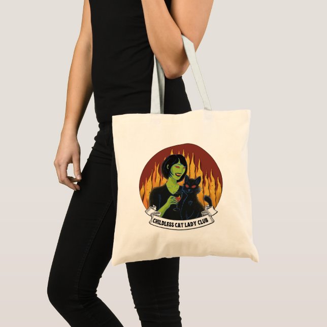 Tote Bag Club Lady Chat sans enfant (menton propre) Fourre- (Devant (produit))