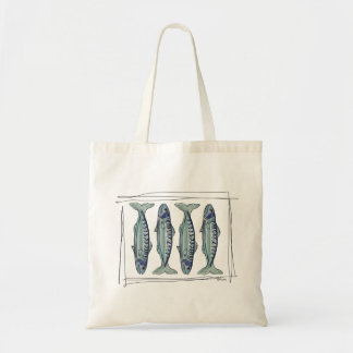 Tote Bag Coastal Blue Mackerel Seamless Ocean Fish Pattern