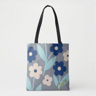 Tote Bag Coastal Calm Florals | Indigo & Turquoise pattern