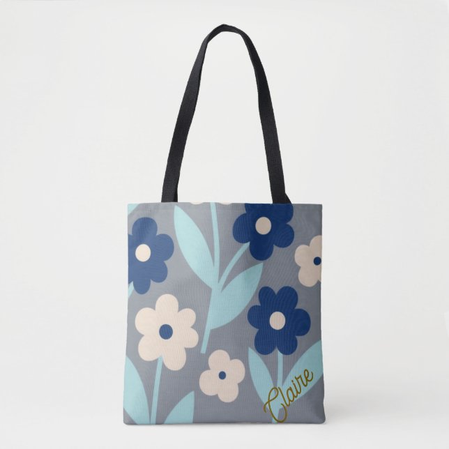 Tote Bag Coastal Calm Florals | Indigo & Turquoise pattern (Devant)