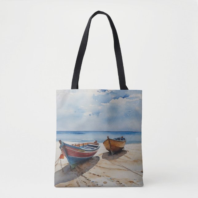 Tote Bag "Coastal Calm" Un Aquarelle Reposant Paysage marin (Devant)