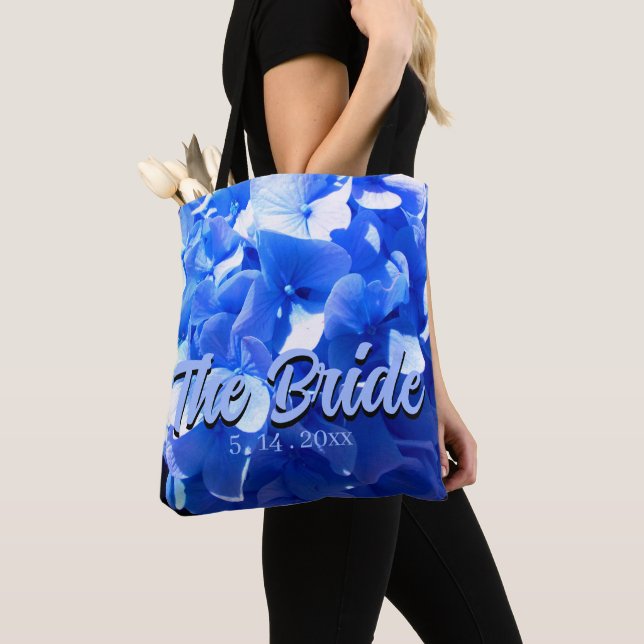 Tote Bag Cobalt bleu floral élégant bleu hydrangées (De près)