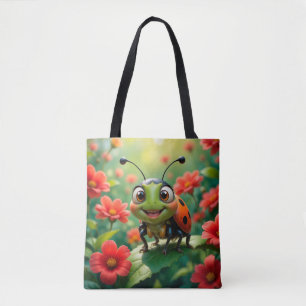 Tote Bag Coccinelle de dessin animé adorable sur une feuill