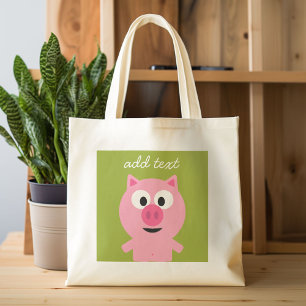 Tote Bag Cochon de ferme en caricatures - rose et vert citr