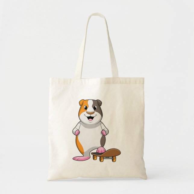 Tote Bag Cochon de Guinée en patinage avec skateboard (Devant)