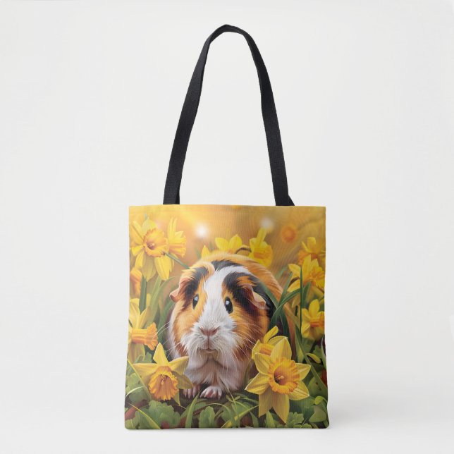 Tote Bag Cochon De Guinée Parmi Les Daffodiles (Devant)