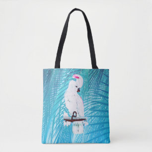 Tote Bag Cockatoo blanc mignon Vert tropical Palm Feuille 