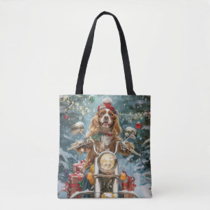 Tote Bag Cocker Spaniel Chien équitation Moto Noël