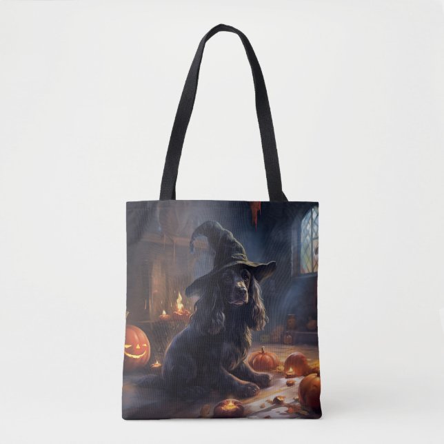 Tote Bag Cocker Spaniel Citrouilles Halloween effrayant (Devant)