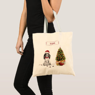 Tote Bag Cocker Spaniel Funny Chien de Noël avec arbre