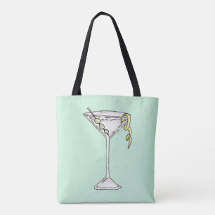 Tote Bag Cocktail olive de Martini d'aquarelle peinte à la