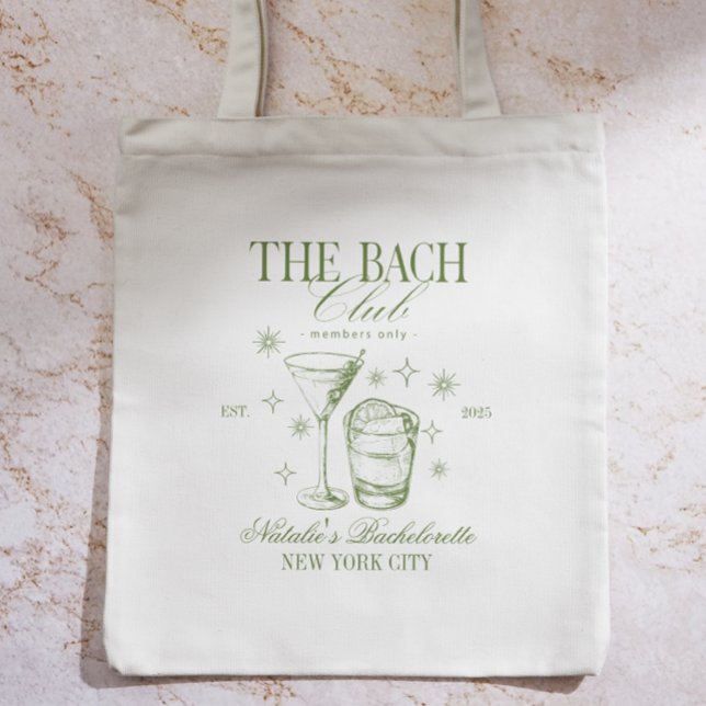 Tote Bag Cocktails Club Bachelorette Party Green (Vintage Cocktails Bachelorette Party Tote)