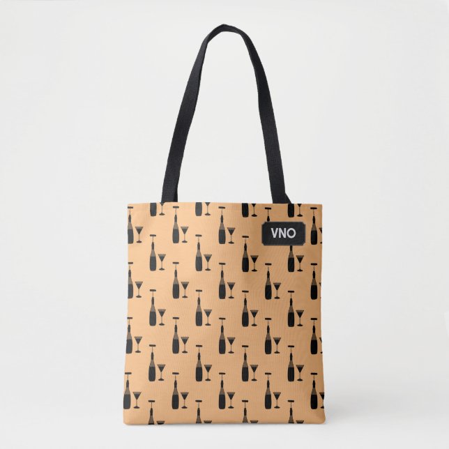 Tote Bag Cocktails et Vin - Boissons Chics - vos initiales (Devant)