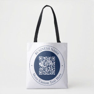 Tote Bag Code QR personnalisable & Texte Bleu marine fonc