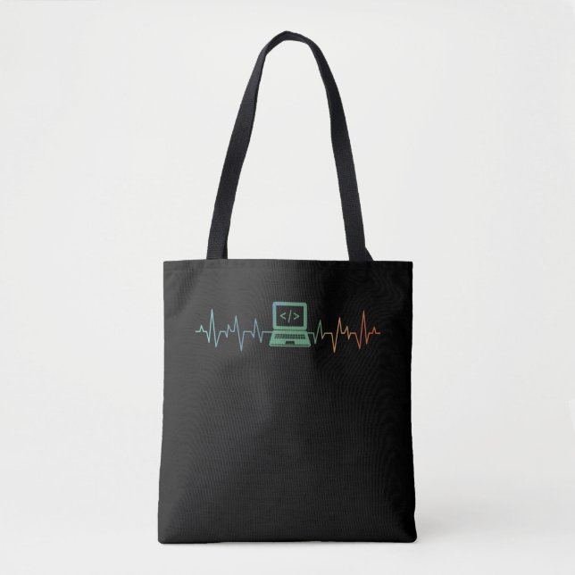 Tote Bag Codeur logiciel Heartbeat pour le développeur info (Devant)
