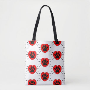 Tote Bag Coeur Amoureux des chiens Et Empreinte de patte