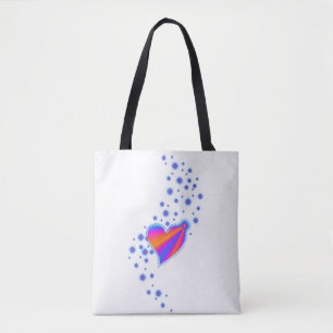 Tote Bag Coeur arc-en-ciel avec étoiles, Rouge bleu