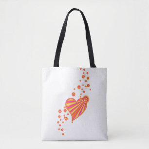 Tote Bag Coeur arc-en-ciel orange jaune rose avec étoiles