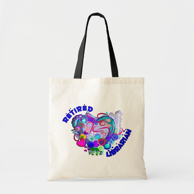 Tote Bag Coeur bleu Artsy retiré de bibliothécaire rétro (Devant)