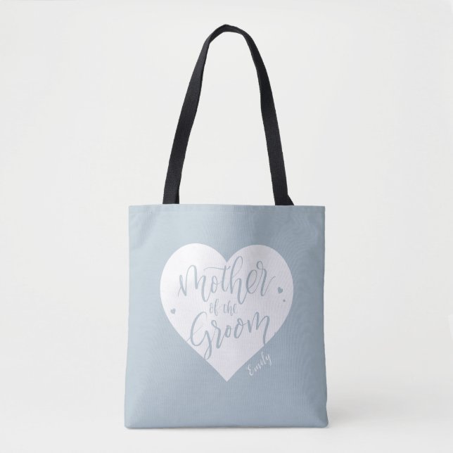 Tote Bag Coeur bleu Dusty et mère script du marié (Devant)