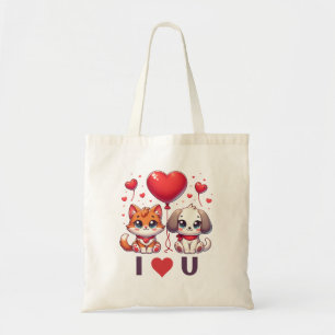 Tote Bag Coeur d'amour chiot et chaton