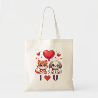 Tote Bag Coeur d'amour chiot et chaton