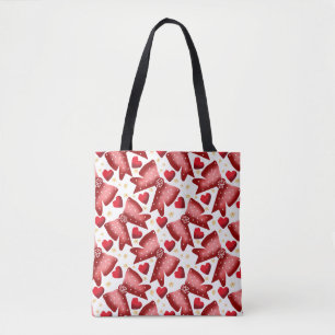 Tote Bag Cœur d'arc rouge Motif sans couture Mignon 