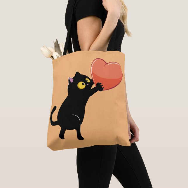 Tote Bag Coeur d'attente du chat noir (De près)