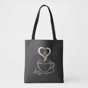 Tote Bag Cœur de Amateur de Café Steam Design Minimaliste