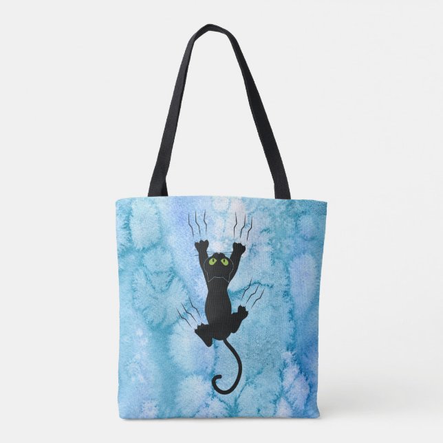 Tote Bag Coeur de chat et pendre sur l'aquarelle bleu Kitty (Dos)