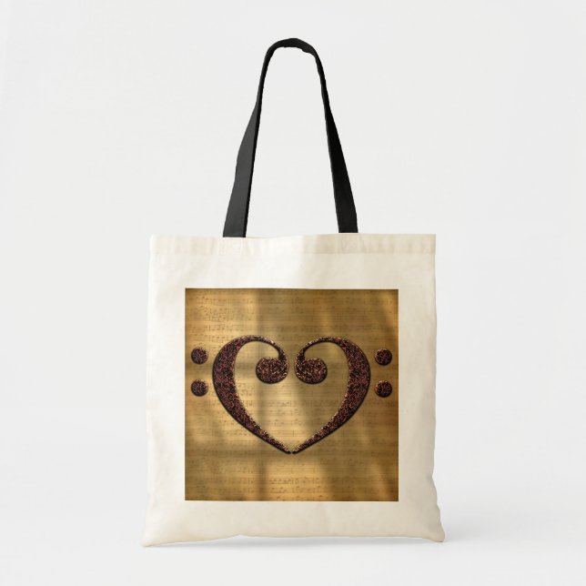 Tote Bag Cœur de clé de fa en cuivre Amoureux de la musique (Devant)