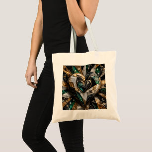 Tote Bag Cœur de diamant de marbre d'émeraude d'or noir de 
