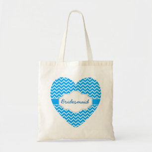 Tote Bag Coeur des Monogrammes de Blue Chevron avec ruban A