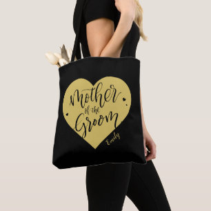 Tote Bag Coeur d'or noir et mère script du marié