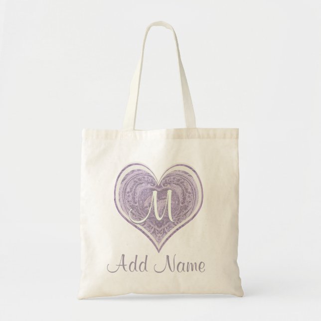 Tote Bag Coeur d'Ornamental de monogramme (Devant)