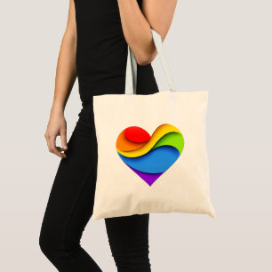 Tote Bag Coeur en forme de SlipperyJoe arc-en-ciel rouge or