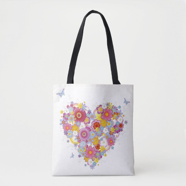 Tote Bag Coeur floral avec des papillons (Devant)