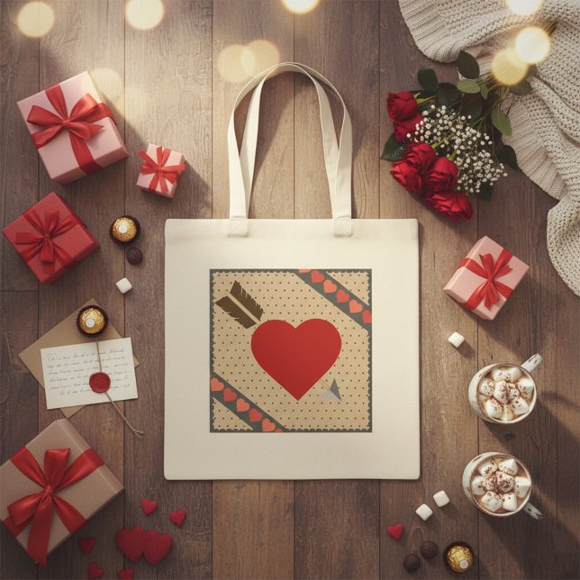 Tote Bag Coeur mignon avec flèche Romantique Valentines Mot (Créateur téléchargé)