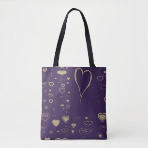Tote Bag Coeur mignon moderne Motif pourpre foncé