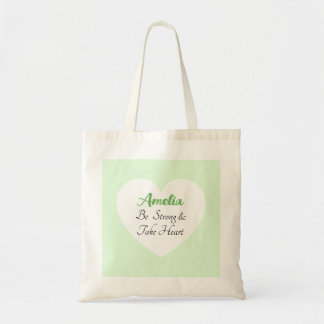 Tote Bag Cœur Nom de Verset Biblique Vert Clair Sois Fort