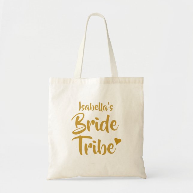 Tote Bag Coeur personnalisé d'or de tribu de jeune mariée (Devant)