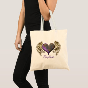 Tote Bag Coeur pourpre avec ailes d'ange