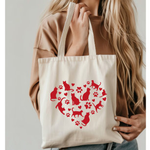 Tote Bag Coeur rouge Amoureux des chats des chats